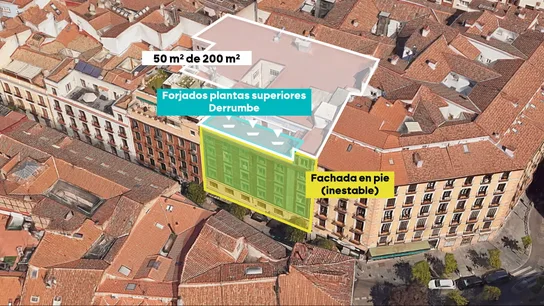 Un colapso en la terraza de la quinta planta causó el derrumbe del edificio en el centro de Madrid Un colapso en la terraza de la quinta planta causó el derrumbe del edificio en el centro de Madrid