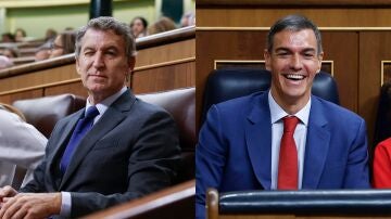 El l&iacute;der del PP, Alberto N&uacute;&ntilde;ez Feij&oacute;o, y el presidente del Gobierno, Pedro S&aacute;nchez, en sendas im&aacute;genes de la sesi&oacute;n de control en el Congreso
