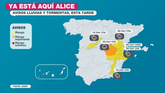 Los primeros chubascos llegarán esta tarde al este de Castilla-La Mancha, interior de la Comunitat Valenciana y norte de Murcia. Los primeros chubascos llegarán esta tarde al este de Castilla-La Mancha, interior de la Comunitat Valenciana y norte de Murcia.