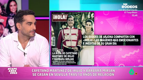 Juan Sanguino desvela los 'salseos' de la boda de Cayetano Martínez de Irujo: "Me faltó una Mar Flores que irrumpiese" Juan Sanguino repasa las portadas de las revistas del corazón de esta semana, todas ellas dedicadas a la boda de Cayetano Martínez de Irujo y Bárbara Mirjan. En este vídeo, da los detalles y explica por qué habría una "exclusiva en especie".