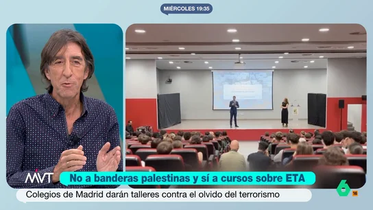 Benjamín Prado: "Ayuso se pasa la vida de la fruta a la ETA y de la ETA a la fruta" La Comunidad de Madrid va a llevar a 22 centros escolares, públicos y privados, un taller titulado: 'El pasado y el presente de ETA'. La comunidad educativa denuncia que en estos talleres se da información con tintes políticos.