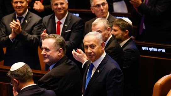 El primer ministro de Israel, Benjamin Netanyahu, aplaudido por el Knesset (Parlamento israelí) durante la visita de Trump El primer ministro de Israel, Benjamin Netanyahu, aplaudido por el Knesset (Parlamento israelí) durante la visita de Trump