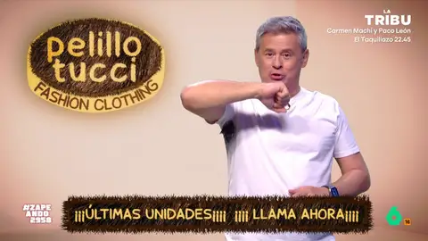 Miki Nadal 'copia' a Kim Kardashian y 'lanza' 'Pelillo Tucci', su marca de ropa con pelo La celebrity ha lanzado un nuevo producto en Skims: unos tangas con pelo sintético simulado el vello púbico. El zapeador se aprovecha de la idea de Kardashian para lanzar unas camisetas con pelo en la axila y la espalda.