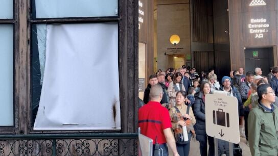 La ventana por la que han entrado los ladrones y visitantes que han abandonado el museo del Louvre.