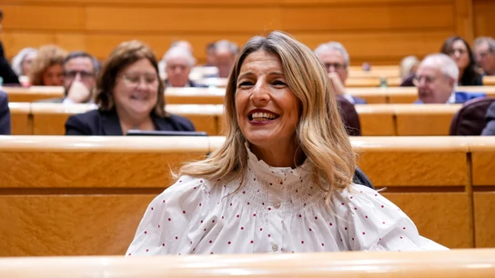 La vicepresidenta segunda del Gobierno, Yolanda Díaz, durante la sesión de control al Gobierno celebrada por el pleno del Senado este martes. La vicepresidenta segunda del Gobierno, Yolanda Díaz, durante la sesión de control al Gobierno celebrada por el pleno del Senado este martes.