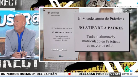 Alfonso Arús, al cartel viral de la Universidad de Granada que prohíbe "atender a padres": "Acomodemos entonces todas las leyes a esa edad" Alfonso Arús, al cartel viral de la Universidad de Granada que prohíbe "atender a padres": "Acomodemos entonces todas las leyes a esa edad"
