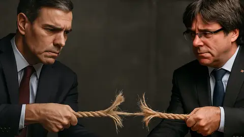 Pedro Sánchez y Carles Puigdemont, en una foto generada por IA.  Pedro Sánchez y Carles Puigdemont, en una foto generada por IA.