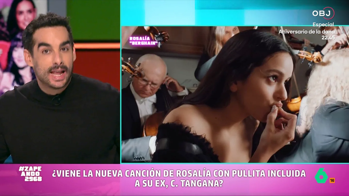¿Tiene 'Berghain', lo nuevo de Rosalía, un mensaje para C.Tangana? Juan Sanguino comparte esta teoría, en vídeo Una usuaria, María Fer, ha compartido una teoría que indica que la nueva canción de la artista catalana tiene un mensaje para su expareja. Descubre las pistas que, supuestamente, habría dejado Rosalía en el vídeo principal.