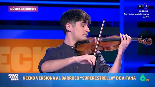 Necko Vidal versiona al barroco 'Superestrella' de Aitana: "Si me sigue en Instagram me caigo muerto" Necko Vidal lo vuelve a hacer y deslumbra en Zapeando con una nueva versión al barroco de un éxito actual. En esta ocasión, es turno de 'Superestrella', de Aitana.