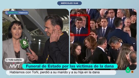 "Nuestras v&iacute;ctimas llevan sus cuerpos manchados de barro, pero Maz&oacute;n lleva las manos manchadas de sangre", afirma To&ntilde;i, que perdi&oacute; a su hija y su marido en la DANA, y que explica que tras el acto, el president sali&oacute; "corriendo sin ser visto".