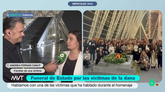 Andrea Ferrari Canut, perdió a su madre en la DANA: "Las víctimas necesitamos justicia, que haya verdad y reparación" La joven ha sido una de las encargadas de dedicar un discurso a las víctimas. Andrea, como señala Iñaki López, ha mostrado una gran fortaleza y entereza durante el acto, y ha emocionado a todos con sus palabras.