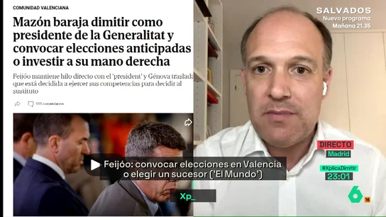 Esteban Urreiztieta desvela que Mazón mantiene una "interlocución de manera directa" con Feijóo mientras valora la dimisión Esteban Urreiztieta desvela que Mazón mantiene una "interlocución de manera directa" con Feijóo mientras valora la dimisión
