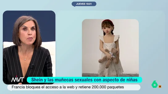 Bea de Vicente: "Un estudio en 2022 descubrió que todos los que tenían muñecas sexuales de aspecto infantil eran pedófilos" El acceso a la popular página de venta online Shein ha sido bloqueado en Francia al descubrir que se comercializan muñecas sexuales con aspecto infantil. La abogada señala que existe una industria ingente alrededor de este tipo de productos sexuales.