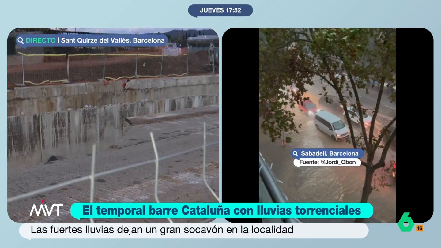 Un socavón de más de 30 metros obliga a cortar varias calles en Sant Quirze del Vallès (Barcelona)