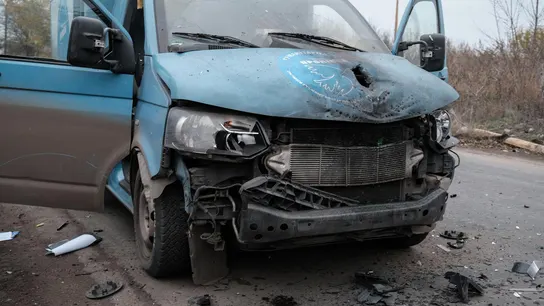 Imagen del furgón atacado por Rusia en el que iba María Senovilla Imagen del furgón atacado por Rusia en el que iba María Senovilla