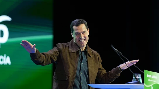 El presidente de la Junta de Andalucía, Juanma Moreno interviene durante el congreso del PP-A. El presidente de la Junta de Andalucía, Juanma Moreno interviene durante el congreso del PP-A.