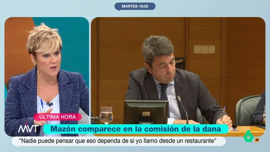 Cristina Pardo responde a Mazón: "Admite que sabe que hay una posible rotura de una presa y se queda en El Ventorro. Es alarmante" El expresidente valenciano ha reconocido que sabía que había un problema en Utiel, pero que creía, "hasta bien entrada la tarde" que la alerta estaba concentrada en esa zona.