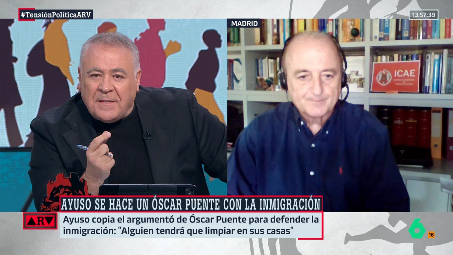 Miguel Sebastián analiza la defensa de Ayuso a la inmigración: "Estuvo bien porque responde al discurso racista de Vox y Trump" Miguel Sebastián analiza la defensa de Ayuso a la inmigración: "Estuvo bien porque responde al discurso racista de Vox y Trump"