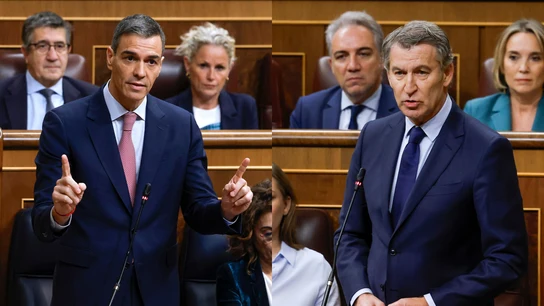 Pedro Sánchez y Alberto Núñez Feijóo, en sendas imágenes de la sesión de control en el Congreso Pedro Sánchez y Alberto Núñez Feijóo, en sendas imágenes de la sesión de control en el Congreso