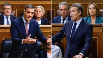 Pedro S&aacute;nchez y Alberto N&uacute;&ntilde;ez Feij&oacute;o, en la sesi&oacute;n de control al Gobierno en el Congreso de los Diputados