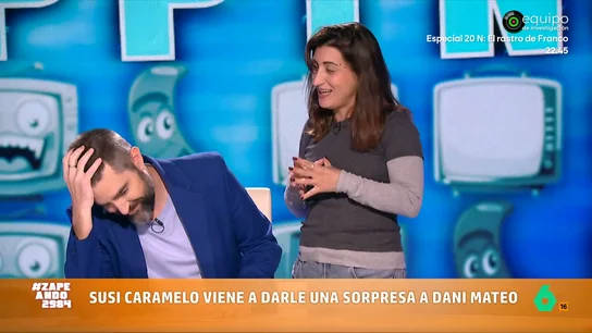Susi Caramelo vuelve a Zapeando: "Me dan 10 euros cada vez que aparezco aquí a tocar los cojones" La cómica irrumpe en el plató de Zapeando después de su confesión bomba de este miércoles. Susi explicaba que, además de enrollarse con Dani Mateo, también ha tenido un encuentro con otro zapeador.