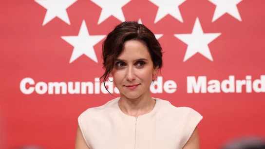 La presidenta de la Comunidad de Madrid, Isabel Díaz Ayuso, durante su comparecencia La presidenta de la Comunidad de Madrid, Isabel Díaz Ayuso, durante su comparecencia