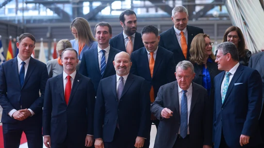 El secretario de Comercio de Estados Unidos, Howard Lutnick, y el representante de Comercio, Jamieson Greer, junto a los representantes de la UE en Bruselas, este lunes. El secretario de Comercio de Estados Unidos, Howard Lutnick, y el representante de Comercio, Jamieson Greer, junto a los representantes de la UE en Bruselas, este lunes.
