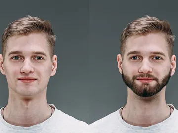 Hombre antes y después de afeitarse Hombre antes y después de afeitarse