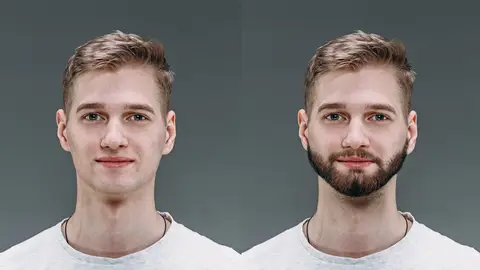 Hombre antes y después de afeitarse Hombre antes y después de afeitarse