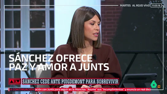 Ainhoa Martínez reacciona a las declaraciones de Sánchez sobre Junts: "Es una estrategia de cortejo, por momentos, de sumisión" Ainhoa Martínez reacciona a las declaraciones de Sánchez sobre Junts: "Es una estrategia de cortejo, por momentos, de sumisión"