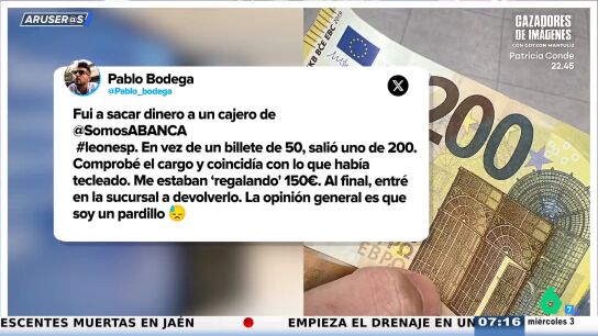Un cajero le da 200 euros al sacar 50 y las redes le llaman "pardillo" por devolverlos