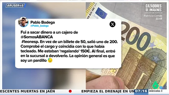 Un cajero le da 200 euros al sacar 50 y las redes le llaman "pardillo" por devolverlos Un cajero le da 200 euros al sacar 50 y las redes le llaman "pardillo" por devolverlos