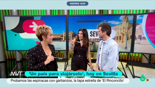 Cristina Pardo, sorprendida por el plato que ha traído Luis Calero: "No daba yo un duro por ti, pero esto está buenísimo" El reportero ha viajado hasta Sevilla para conocer la ciudad y, además, visitar el bar más antiguo de España. Luis ha podido disfrutar una de las tapas más populares del local: las espinacas con garbanzos.