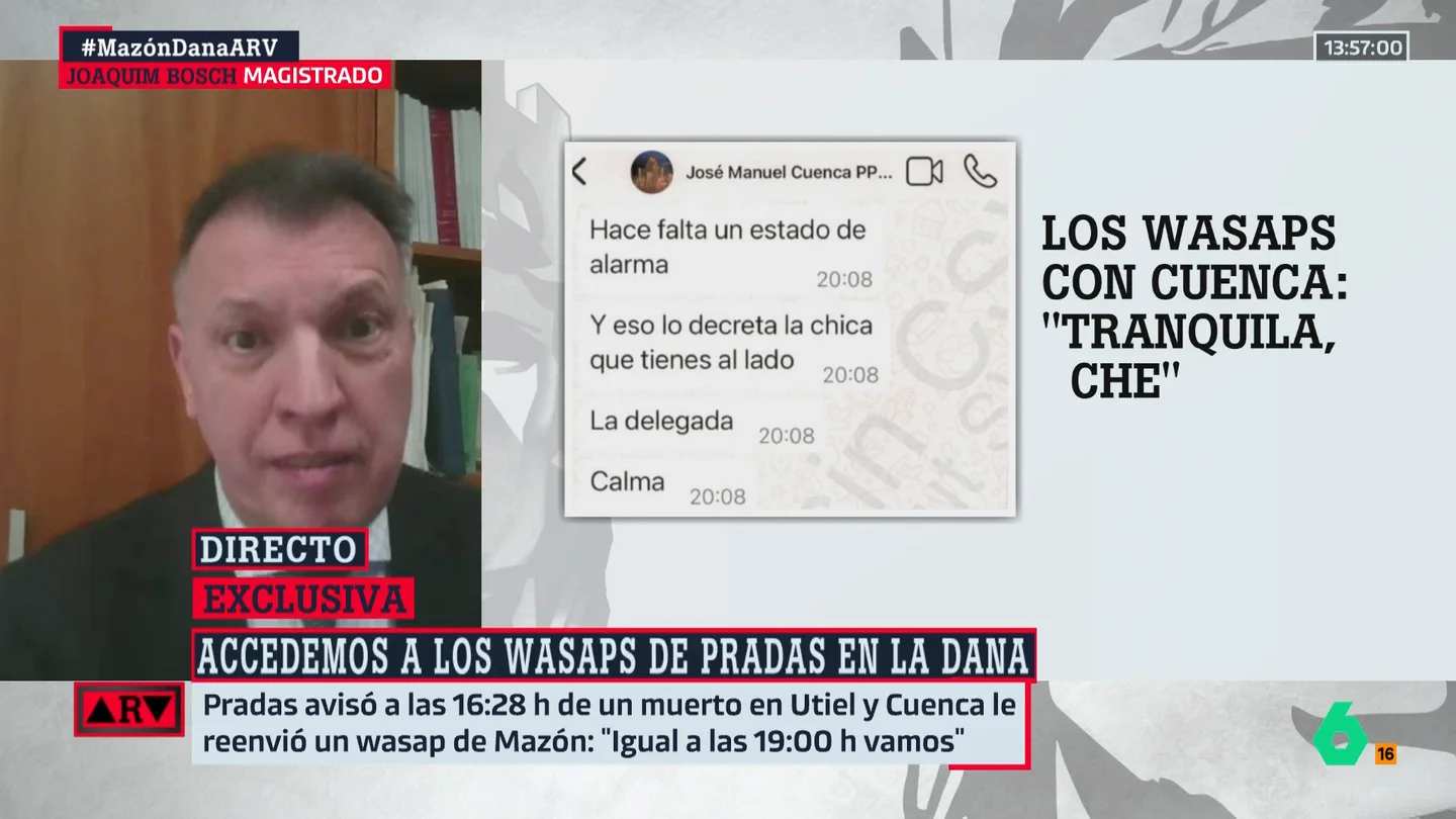 Joaquim Bosch, sobre Mazón: "Para que pueda haber responsabilidad penal, no basta con que tuviera información" Joaquim Bosch, sobre Mazón: "Para que pueda haber responsabilidad penal, no basta con que tuviera información"