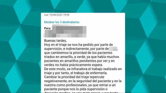 Imagen del correo enviado por una trabajadora del Hospital de Torrejón alertando de los cambios de prioridad en el triaje Imagen del correo enviado por una trabajadora del Hospital de Torrejón alertando de los cambios de prioridad en el triaje