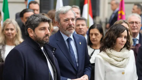 Jorge Azcón, presidente de Aragón, junto a Fernando López Miras e Isabel Díaz Ayuso. Jorge Azcón, presidente de Aragón, junto a Fernando López Miras e Isabel Díaz Ayuso.