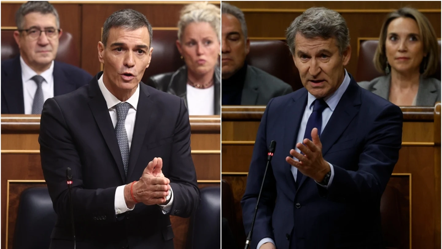 Pedro Sánchez y Alberto Núñez Feijóo, durante la sesión de control al Gobierno Pedro Sánchez y Alberto Núñez Feijóo, durante la sesión de control al Gobierno