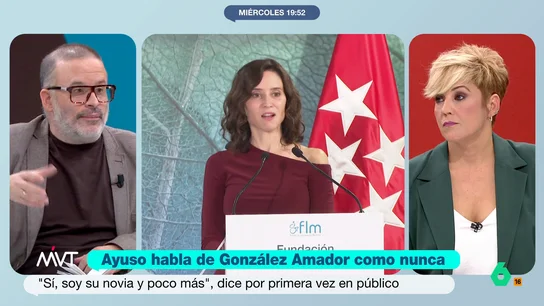 Edu Galán, sobre Ayuso: "Le viene muy bien que el diálogo sea entre el Gobierno y ella y no con Feijóo" Edu Galán reflexiona en este vídeo sobre el nuevo ataque de Isabel Díaz Ayuso al Gobierno y el hecho de que, por primera vez, la presidenta de la Comunidad de Madrid diga en público que es la novia de González Amador.
