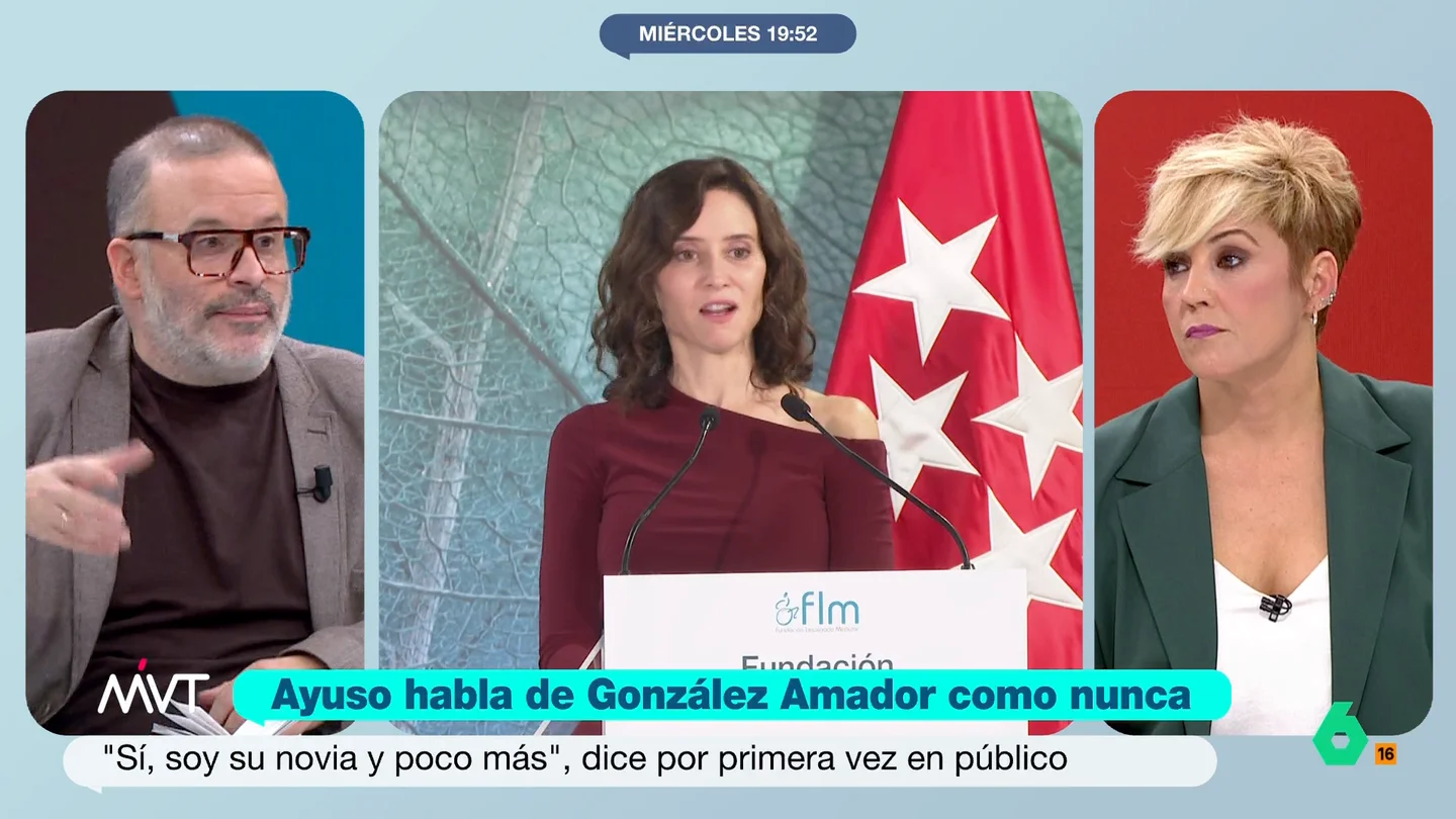 Edu Galán, sobre Ayuso: "Le viene muy bien que el diálogo sea entre el Gobierno y ella y no con Feijóo" Edu Galán reflexiona en este vídeo sobre el nuevo ataque de Isabel Díaz Ayuso al Gobierno y el hecho de que, por primera vez, la presidenta de la Comunidad de Madrid diga en público que es la novia de González Amador.