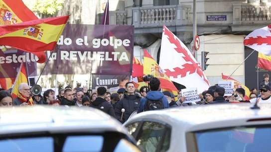 Imagen de archivo de una manifestación de Revuelta frente a la sede de Ferraz. Imagen de archivo de una manifestación de Revuelta frente a la sede de Ferraz.