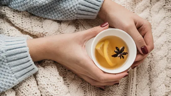 Una mujer tomando una infusión Una mujer tomando una infusión