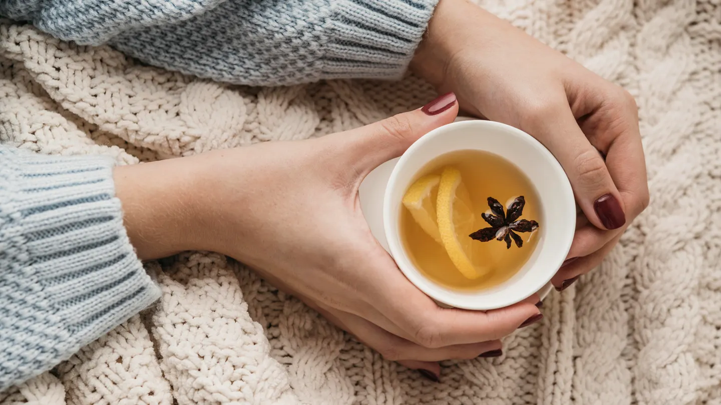 Una mujer tomando una infusión Una mujer tomando una infusión