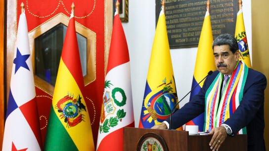 El presidente de Venezuela, Nicol&aacute;s Maduro, hablando este mi&eacute;rcoles, en Caracas (Venezuela)