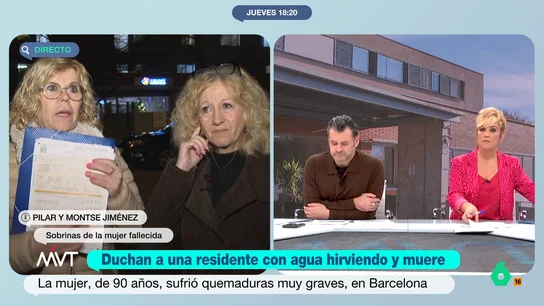 Las sobrinas de la anciana fallecida en una residencia en Barcelona: "La noche que murió le salía pus del cuello y el pecho" Nieves, de 90 años, fallecía el pasado lunes a causa de una sepsis. La anciana fue duchada, supuestamente, con agua hirviendo lo que le provocó unas graves quemaduras que se infectaron.