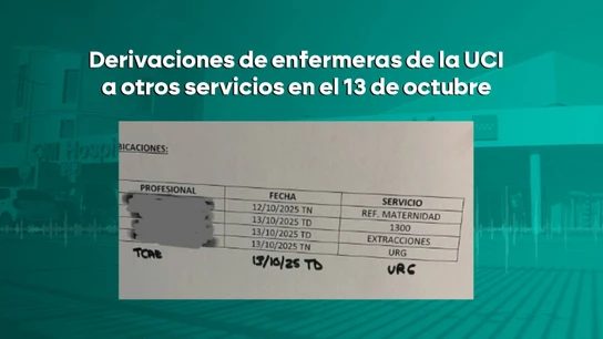 El 13 de octubre el hospital derivó en el turno de mañana a dos enfermeras de la UCI a otras áreas El 13 de octubre el hospital derivó en el turno de mañana a dos enfermeras de la UCI a otras áreas