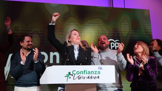 La candidata del Partido Popular a la presidencia de la Junta de Extremadura Mar&iacute;a Guardiola durante su comparecencia