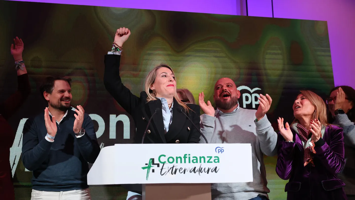 La candidata del Partido Popular a la presidencia de la Junta de Extremadura María Guardiola durante su comparecencia La candidata del Partido Popular a la presidencia de la Junta de Extremadura María Guardiola durante su comparecencia