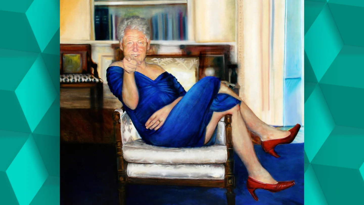 Retrato satírico de Bill Clinton en los papeles Epstein. Retrato satírico de Bill Clinton en los papeles Epstein.