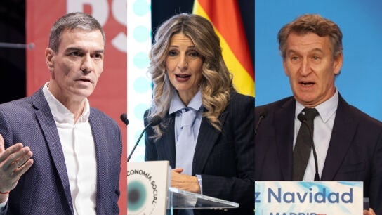 Pedro S&aacute;nchez, Yolanda D&iacute;az y Alberto N&uacute;&ntilde;ez Feij&oacute;o