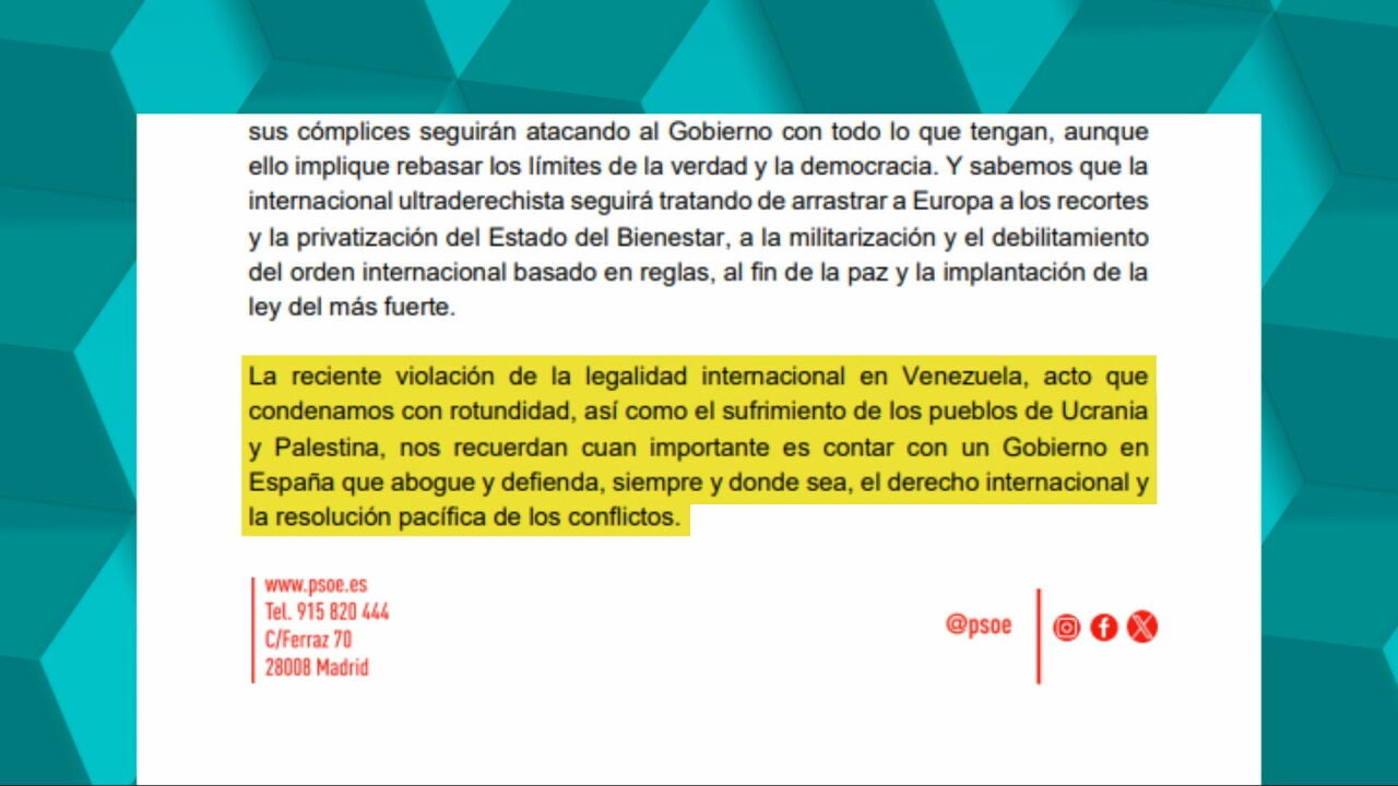 Sánchez, en una carta a la militancia: "Condenamos con rotundidad la violación de la legalidad internacional en Venezuela"